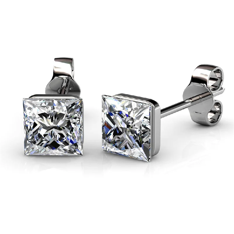 Brooke 18k White Gold Plated Stud Earrings with Princess Cut Swarovski Crystals