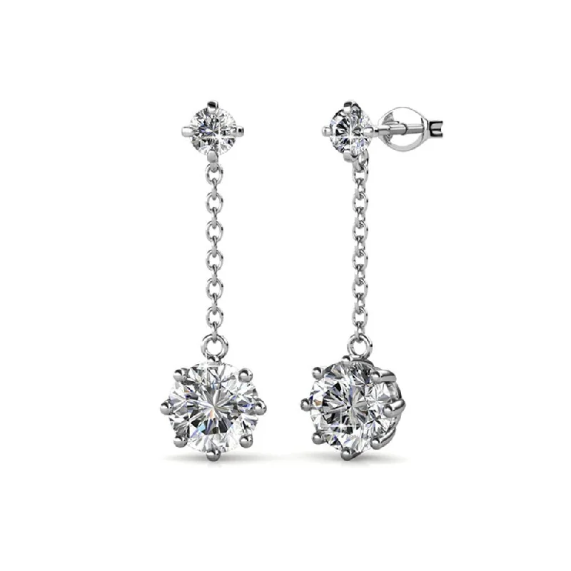 Jessie 18K White Gold Plated Dangle Stud Earrings with Swarovski Crystals