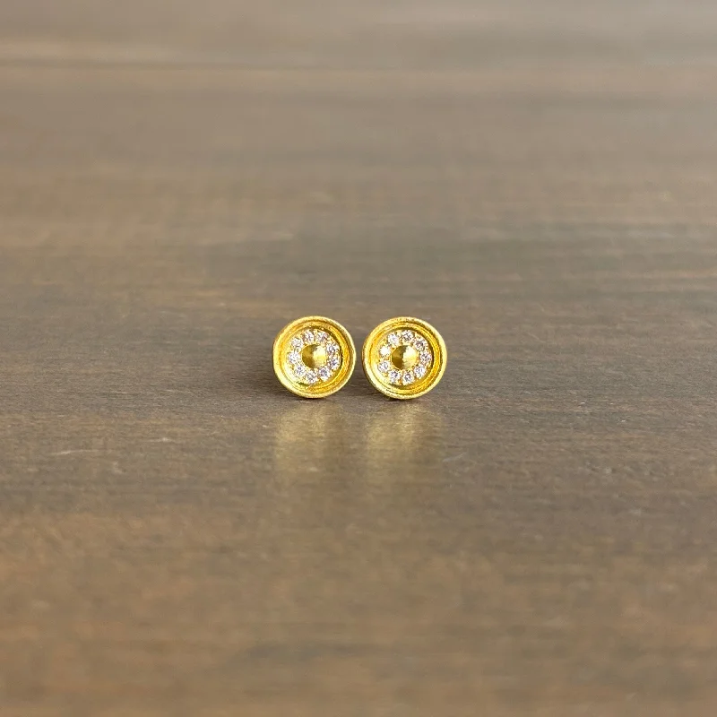 Large Concave Stud Earrings with Pavé Diamonds