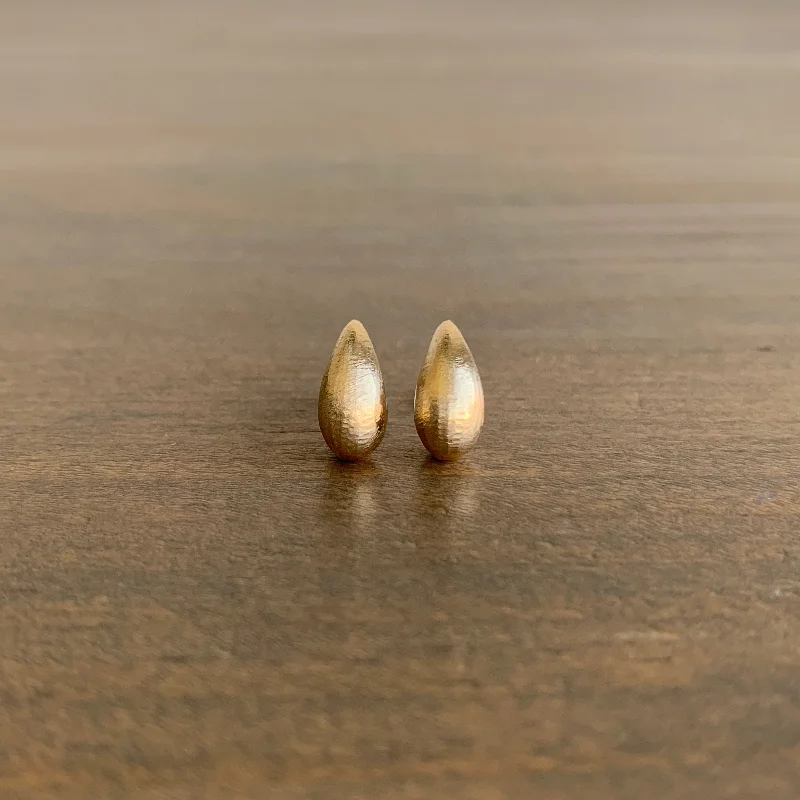 Larger Gold Hewn Teardrop Stud Earrings