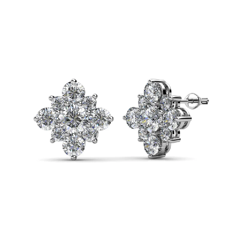 Macie 18k White Gold Plated Cluster Stud Earrings with Swarovski Crystals