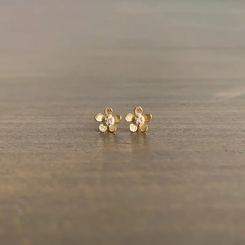 Open Flower Stud Earrings with Diamonds