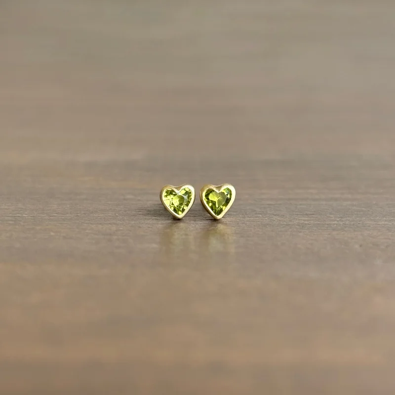 Tiny Peridot Heart Stud Earrings