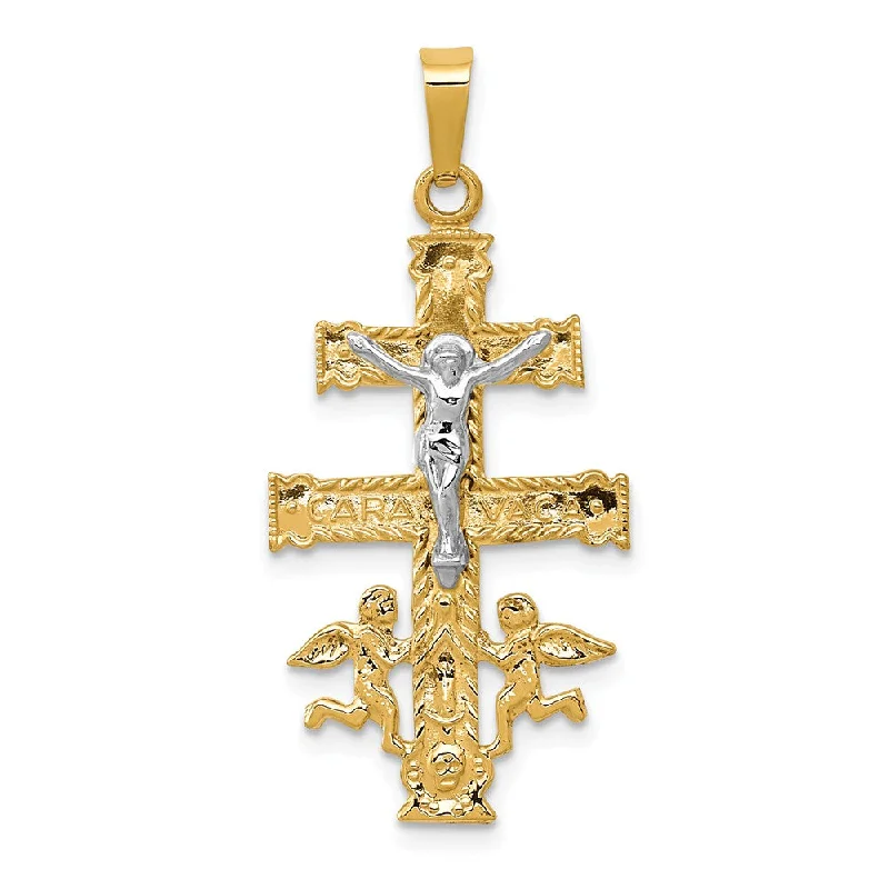 14k Two Tone Gold Caravaca Crucifix Cross Pendant