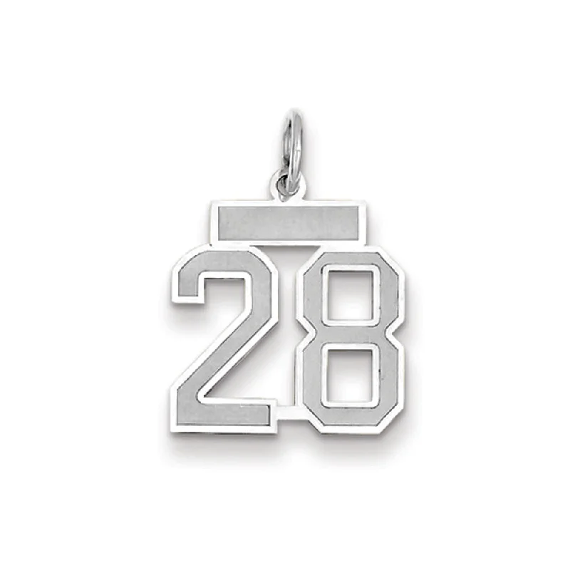 14k White Gold, Jersey Collection, Small Number 28 Pendant