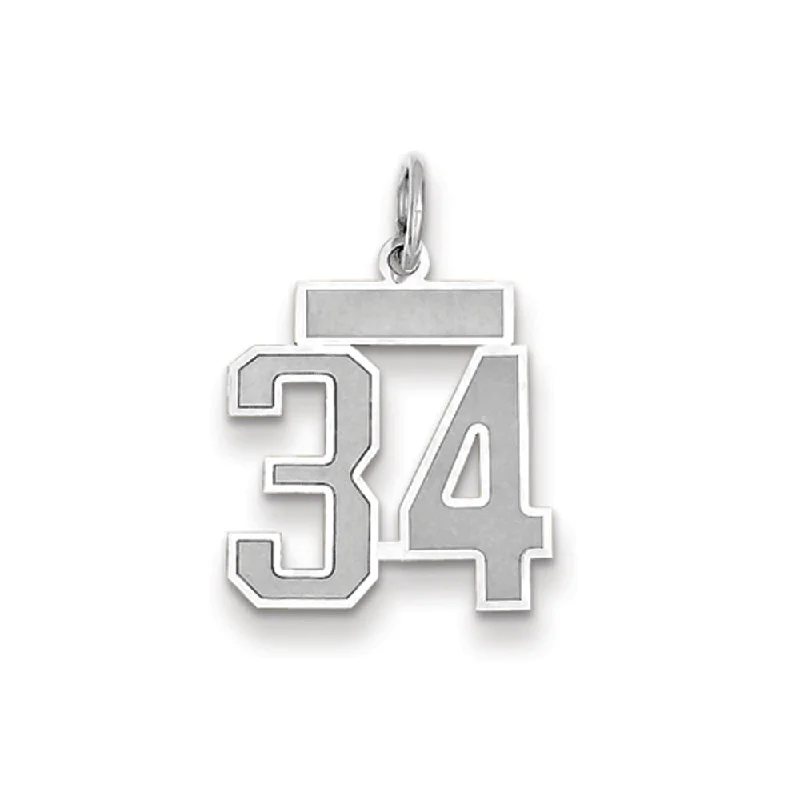 14k White Gold, Jersey Collection, Small Number 34 Pendant