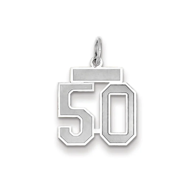 14k White Gold, Jersey Collection, Small Number 50 Pendant