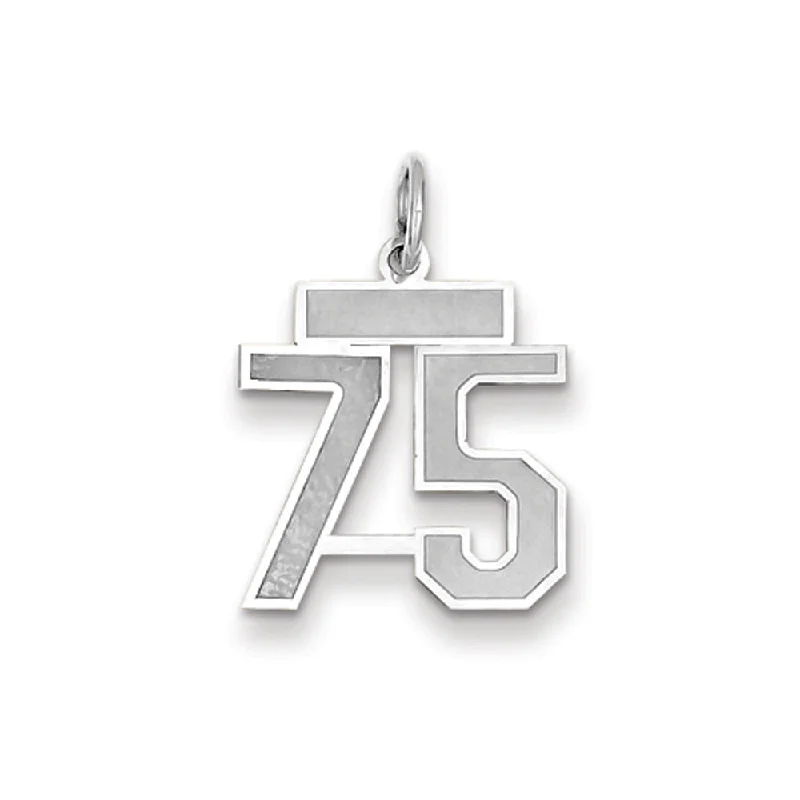 14k White Gold, Jersey Collection, Small Number 75 Pendant