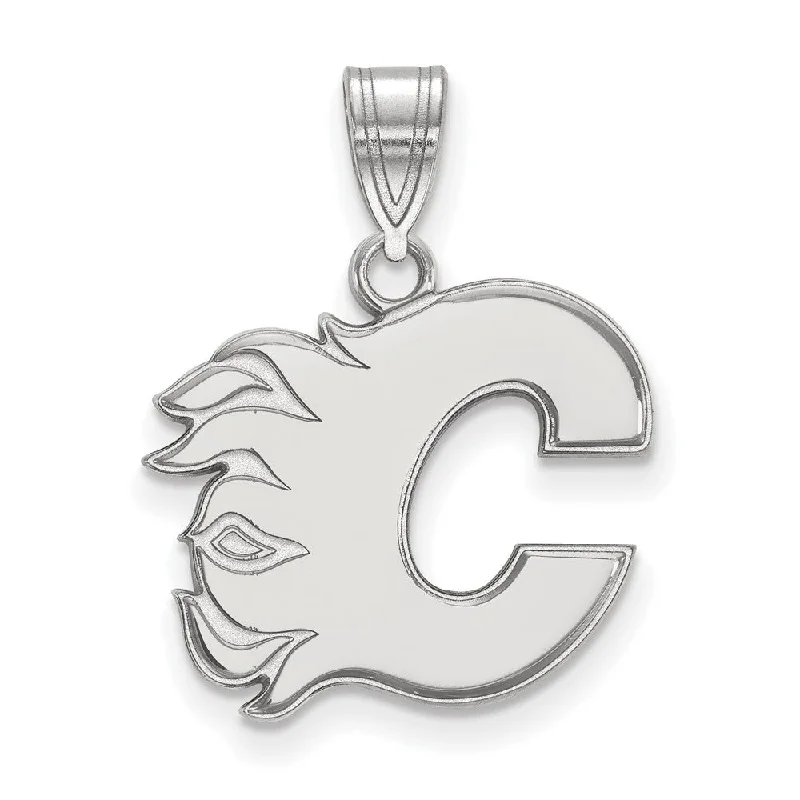 14k White Gold NHL Calgary Flames Medium Pendant