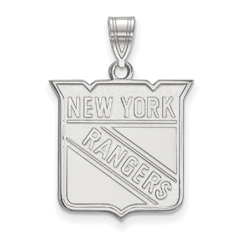 14k White Gold NHL New York Rangers Large Pendant