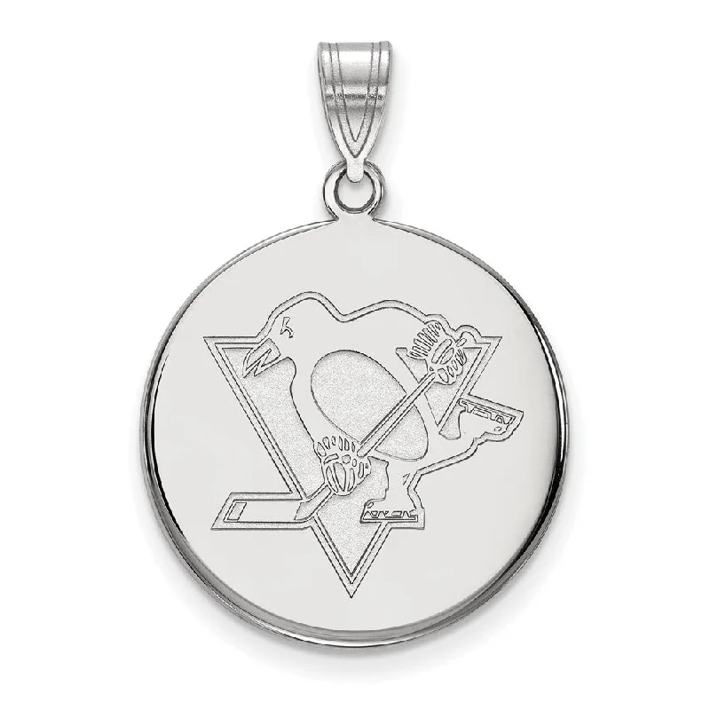 14k White Gold NHL Pittsburgh Penguins Large Disc Pendant