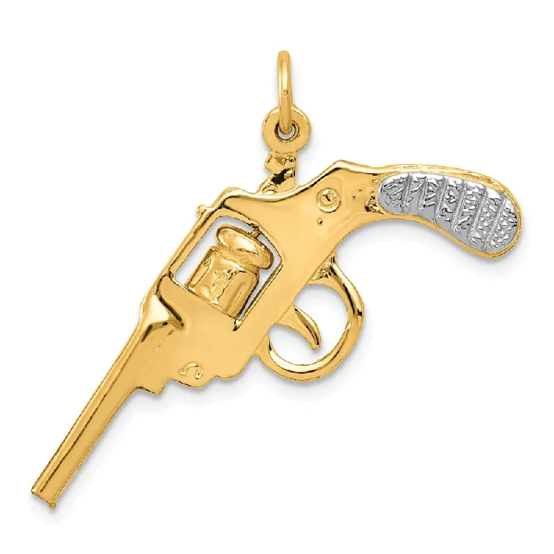 14k Yellow Gold and White Rhodium Two Tone Moveable Revolver Charm