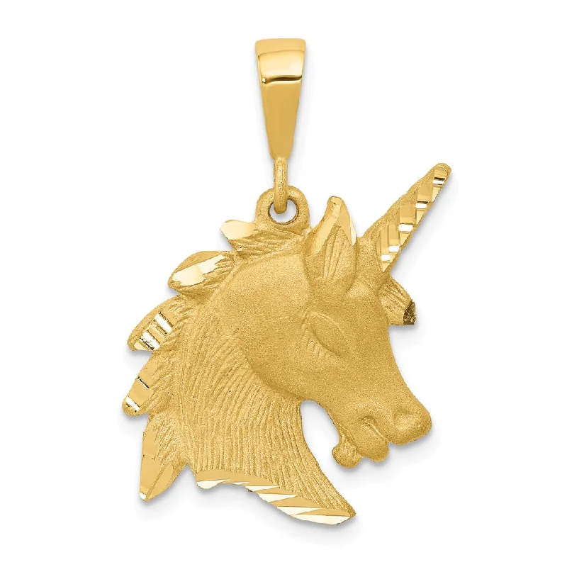 14k Yellow Gold Large Satin Unicorn Head Pendant