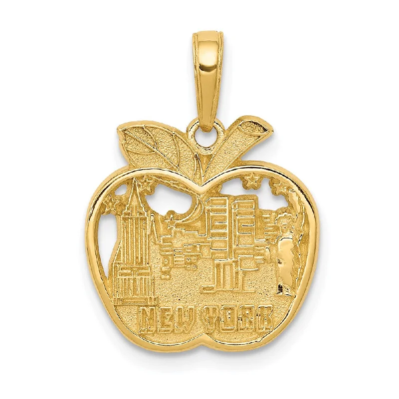 14k Yellow Gold New York City Skyline in Apple Pendant