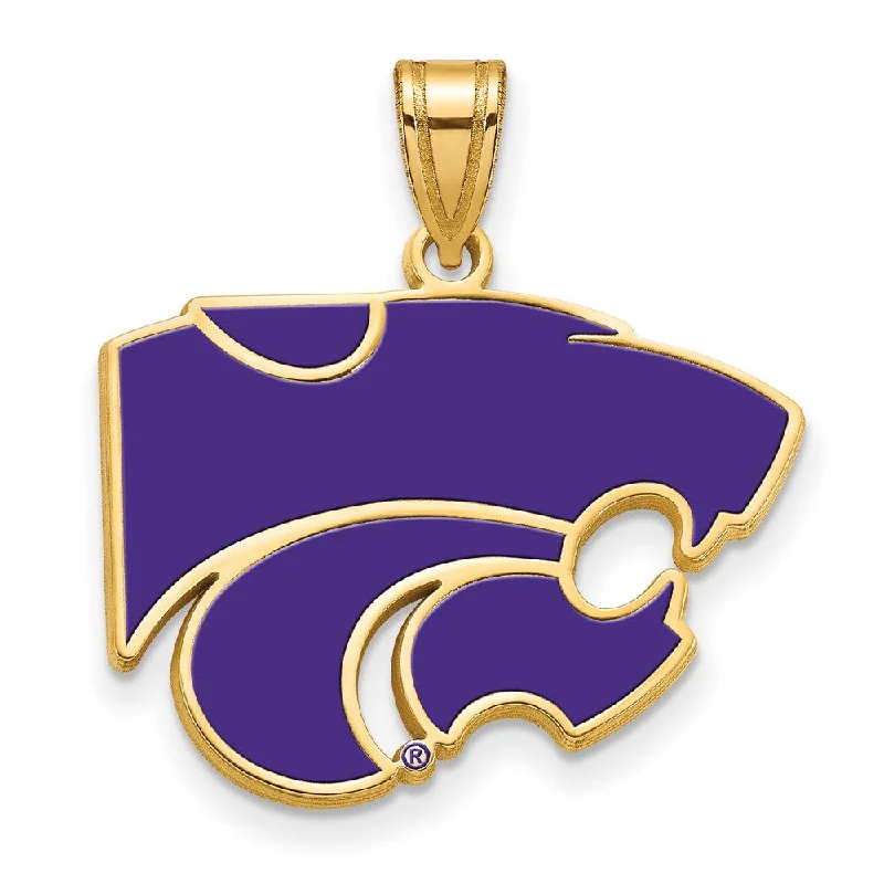 14K Yellow Gold Plated Sterling Silver Kansas State LG Enamel Pendant