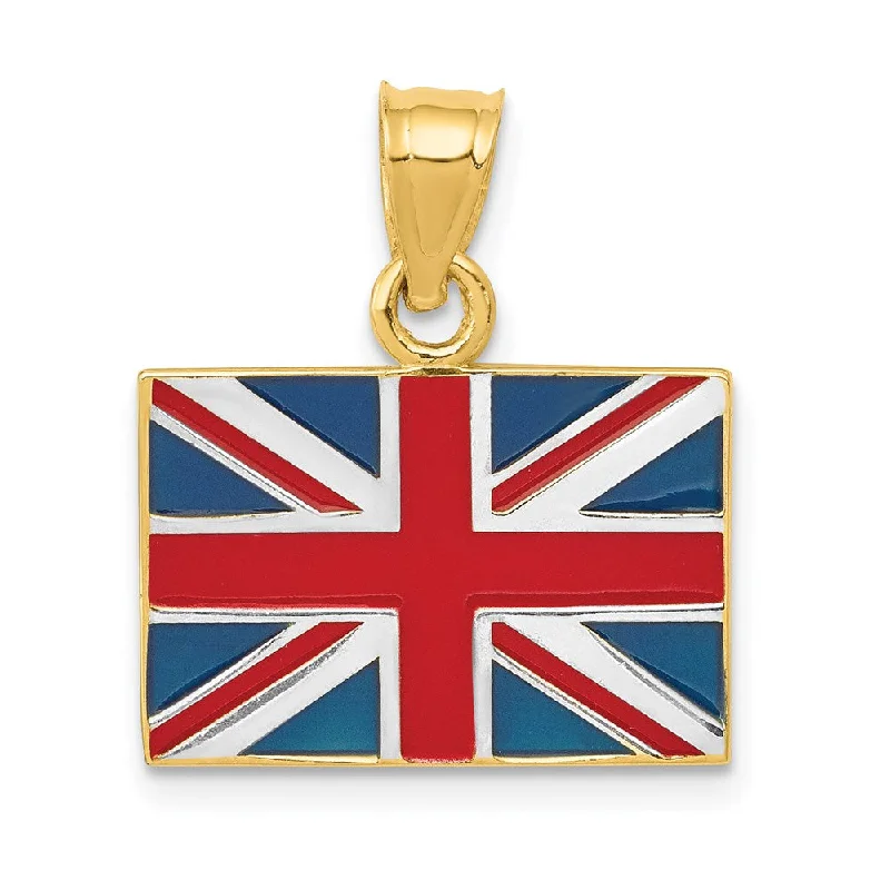 14k Yellow Gold, White Rhodium and Enamel United Kingdom Flag Pendant