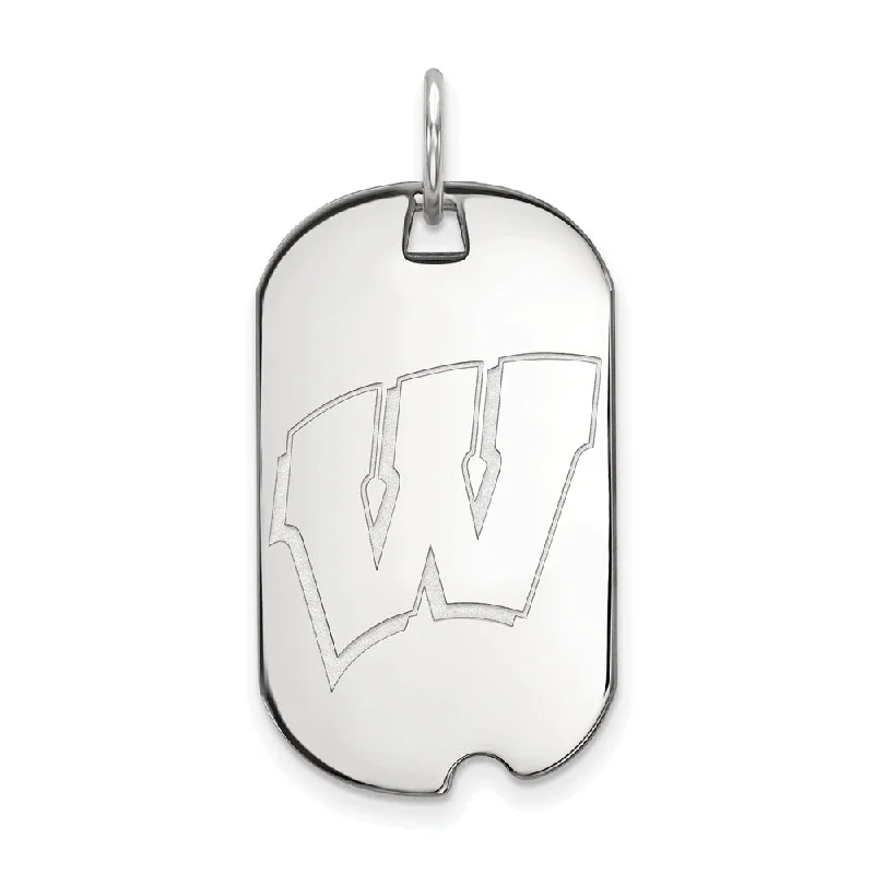 10k White Gold U. of Wisconsin Initial W Dog Tag Pendant