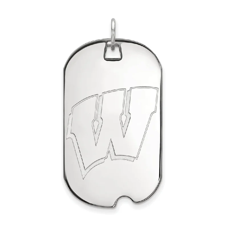 10k White Gold U. of Wisconsin Large Initial W Dog Tag Pendant