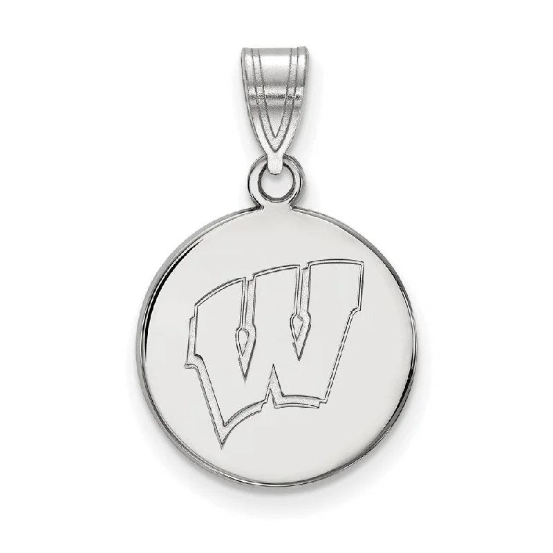 10k White Gold U. of Wisconsin Medium Initial W Disc Pendant