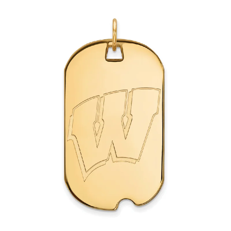 10k Yellow Gold U. of Wisconsin Large Initial W Dog Tag Pendant