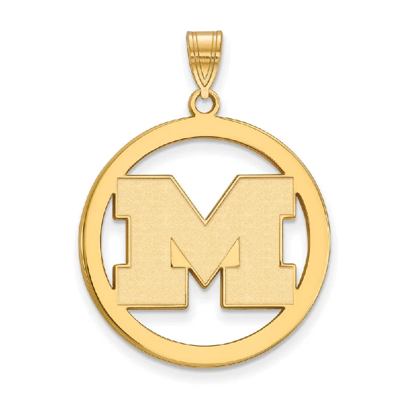 14k Gold Plated Silver U. of Michigan XL Initial M Circle Pendant