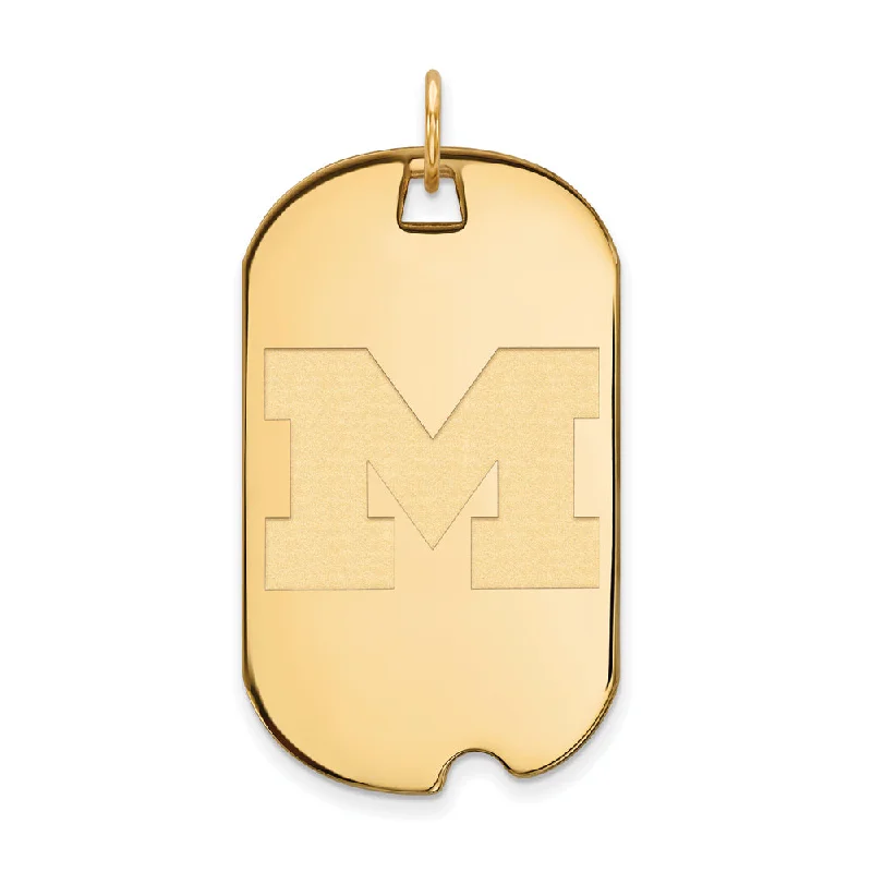 14k Gold Plated Silver U. of Michigan Large Initial M Dog Tag Pendant