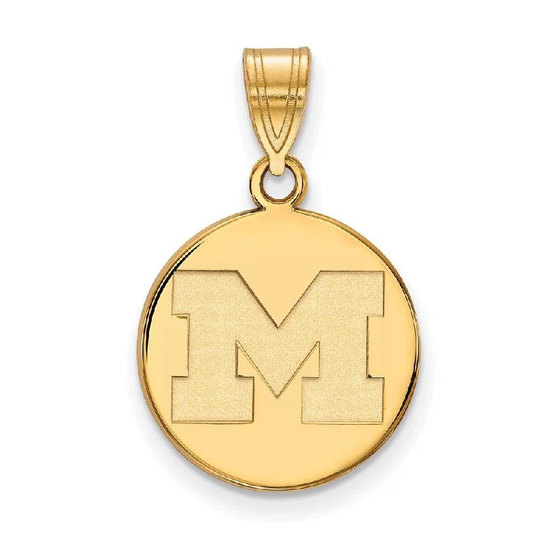 14k Yellow Gold U. of Michigan Medium Initial M Disc Pendant