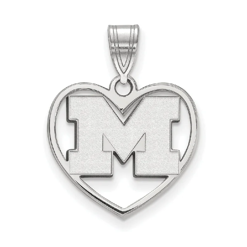 Sterling Silver U. of Michigan Initial M Heart Pendant