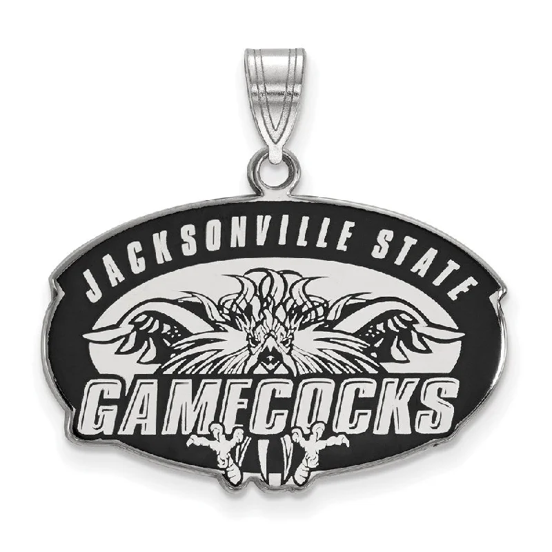 Sterling Silver Rhodium Plated Jacksonville State Large Enamel Pendant