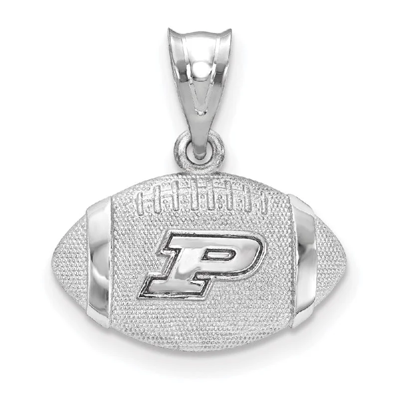 Sterling Silver Rhodium Plated Purdue Domed Football Pendant