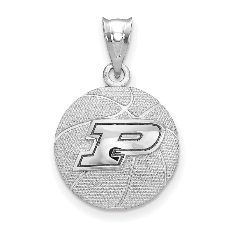 Sterling Silver Rhodium Plated Purdue Univ. Domed Basketball Pendant