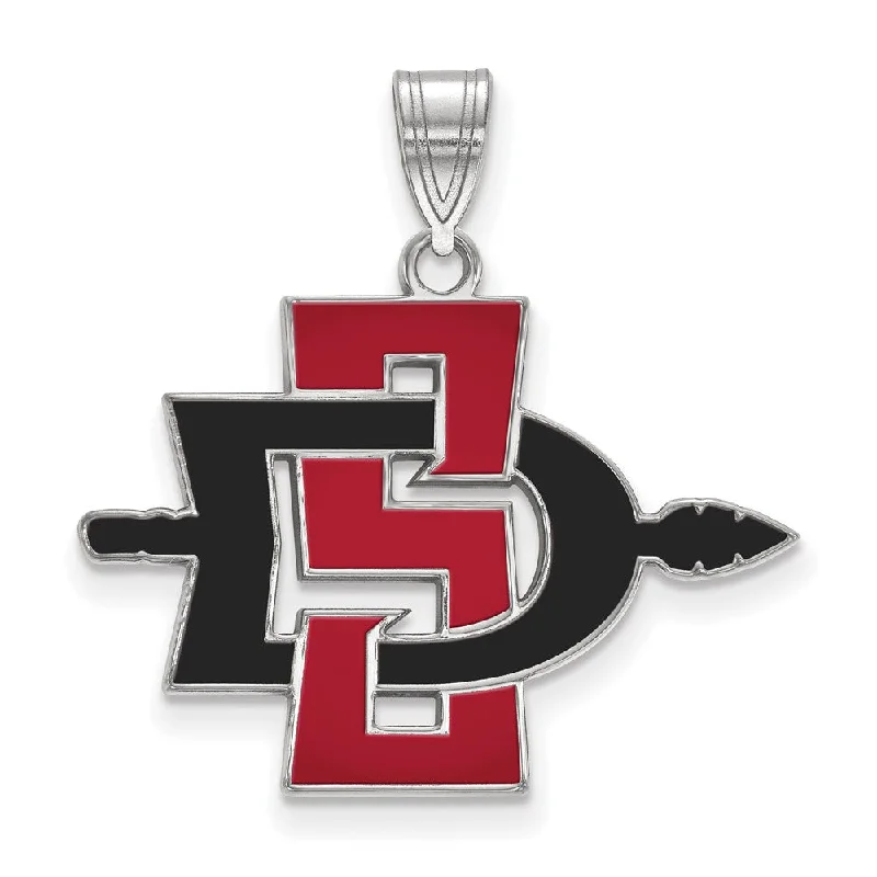 Sterling Silver Rhodium Plated San Diego State U. Large Enamel Pendant