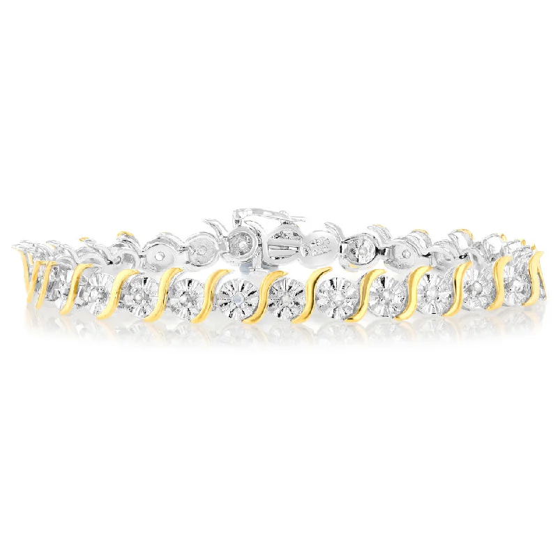 Discounted Jewelry For A Glamorous Look 1 Carat Diamond Bracelet in Two Toned Sterling Silver