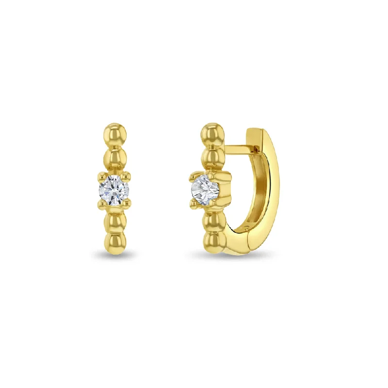 Premium Jewelry At Special Low Prices For A Limited Time 14k Gold Beaded Hoop Clear CZ Women's Earrings