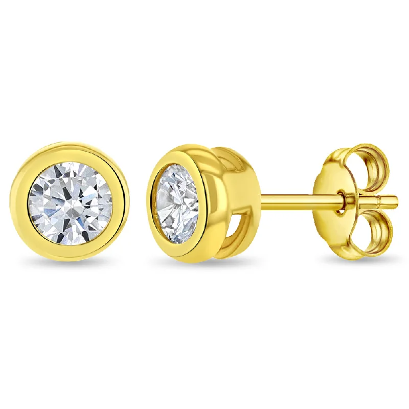 Elevate Your Outfit With Discounted Statement Jewelry 14k Gold Bezel Set Clear Women's Earrings