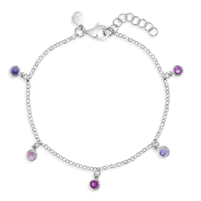 Dainty Floral Jewelry For Feminine Elegance 6"-7" Multi Charm Women's Bracelet - Sterling Silver