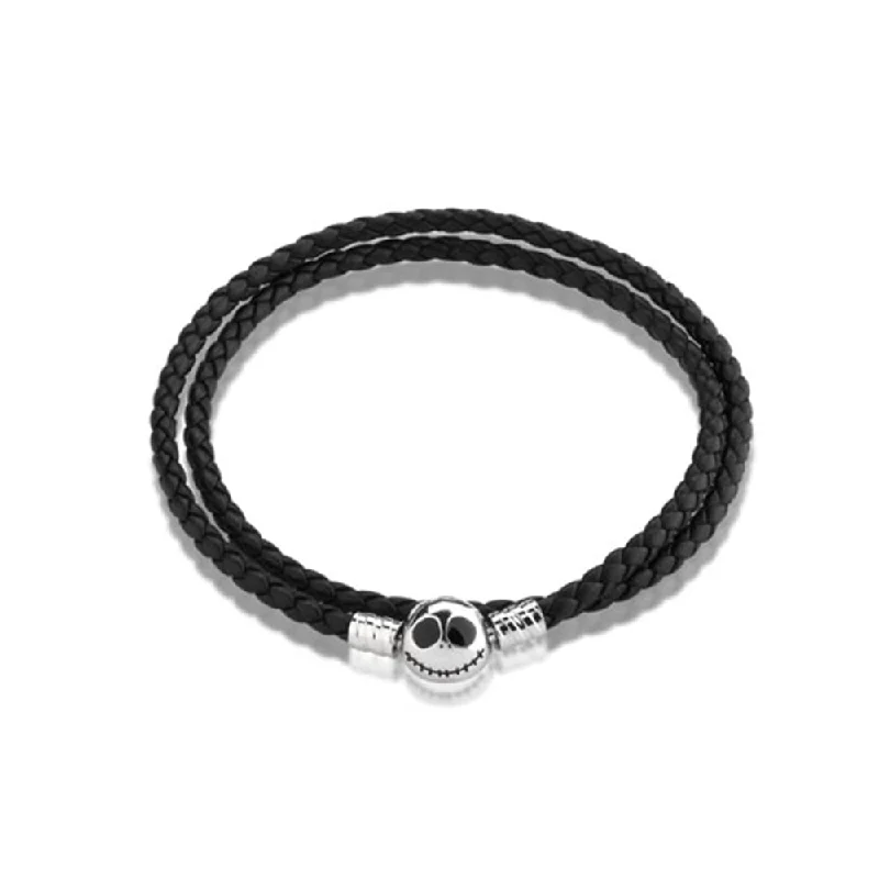 Luxury Jewelry Now At Special Promotional Rates Disney Jack Skellington White Gold Plated Double Layer Leather Wrap Bracelet