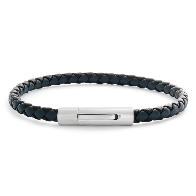 The Ultimate Jewelry Sale – Shop Premium Styles Forte Stainless Steel Black & Dark Blue Leather Fancy Bracelet