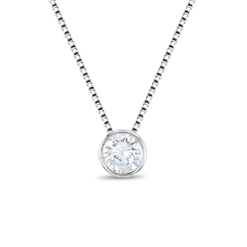 Handcrafted Beauty At Affordable Prices Halo Clear CZ Women's Necklace Box Chain - Sterling Silver