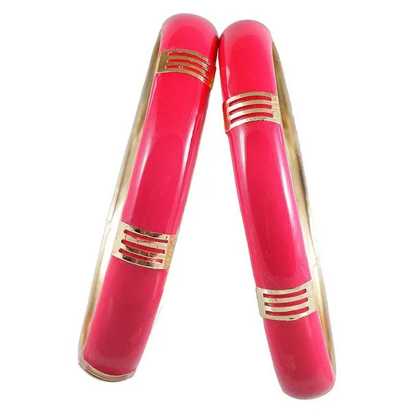 Limited-Time Jewelry Sale – Elegant Styles At Less Kriaa Pink Enamel Gold Plated Set of 2 Bangles