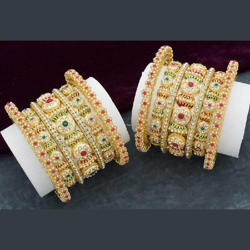 Handcrafted Jewelry Sale – Unique Designs At Low Prices Manisha Jewellery Gold Plated Austrian Stone And Pearl Bangles s Set