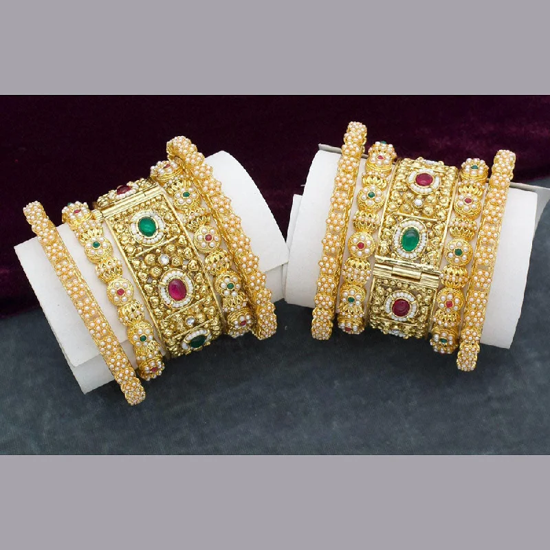 Exclusive Jewelry Offers – Shine For Less Manisha Jewellery Gold Plated Pota Stone And Pearl Openable Bangles s Set