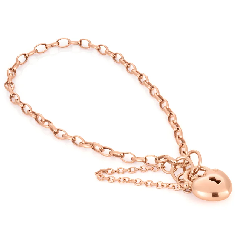 High-End Sparkle, Low-End Prices – Jewelry Sale Live Silverfilled 9ct Rose Gold Heart Padlock 19cm Bracelet