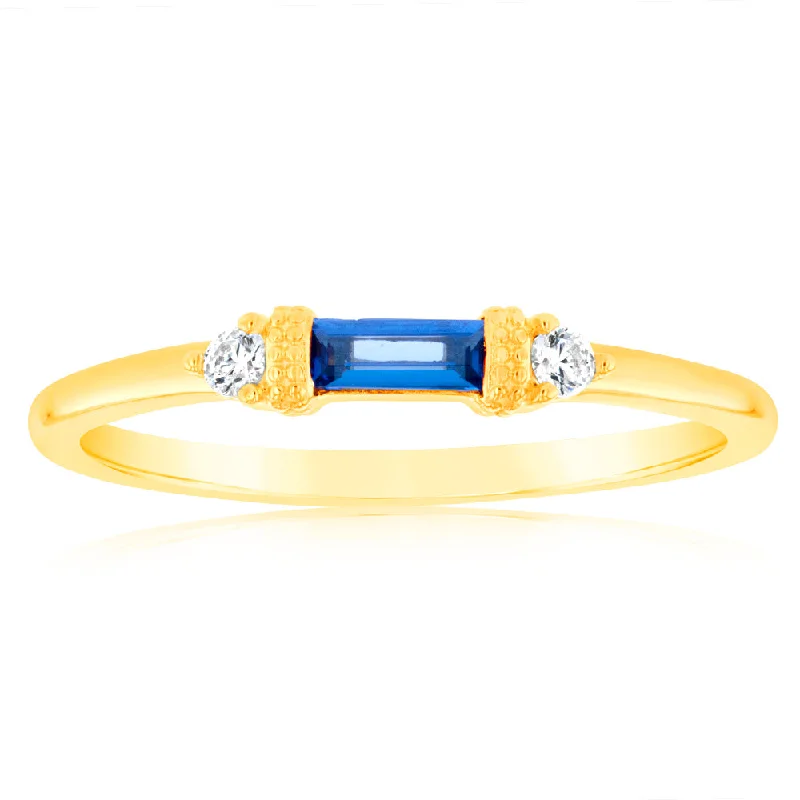 Exclusive Gemstone Jewelry Markdowns – Shop Now Sterling Silver 14ct Gold Plated Nano Sapphire Blue And White Cubic Zirconia Ring