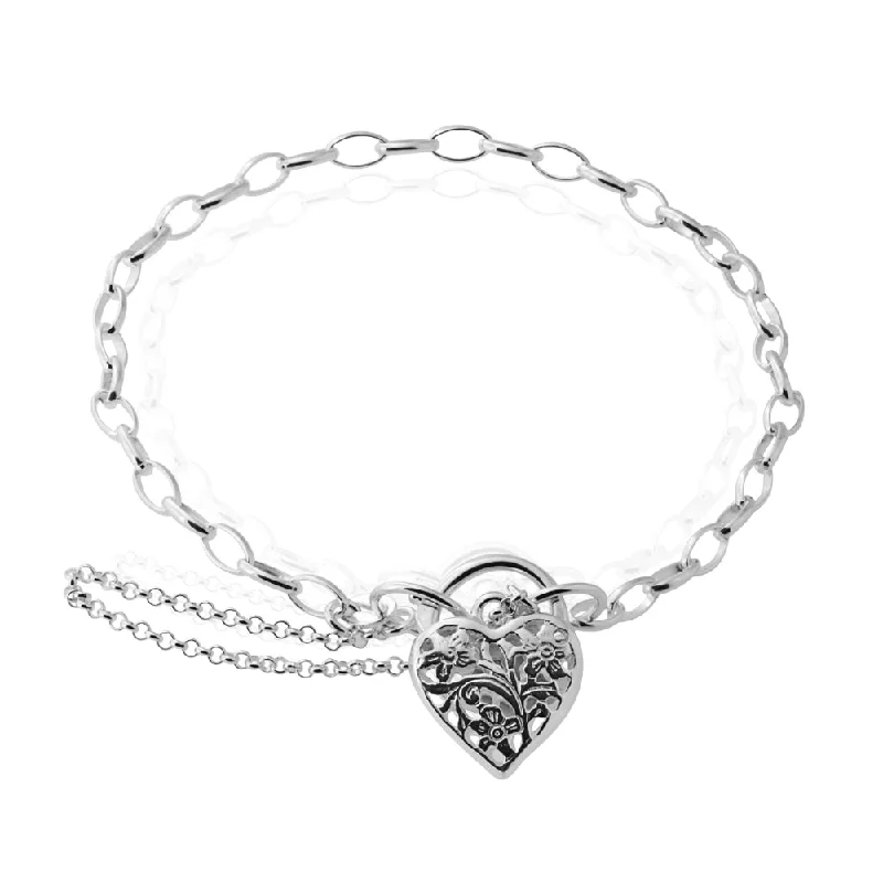 Don't Miss Out On Bestselling Jewelry At Special Prices Sterling Silver 19cm Filigree Heart Belcher Padlock Bracelet