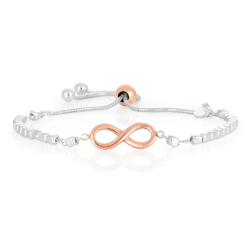 Timeless Elegance, Temporary Discounts – Act Fast Sterling Silver and Rose Gold Plate Infinity Fancy Slider Bracelet