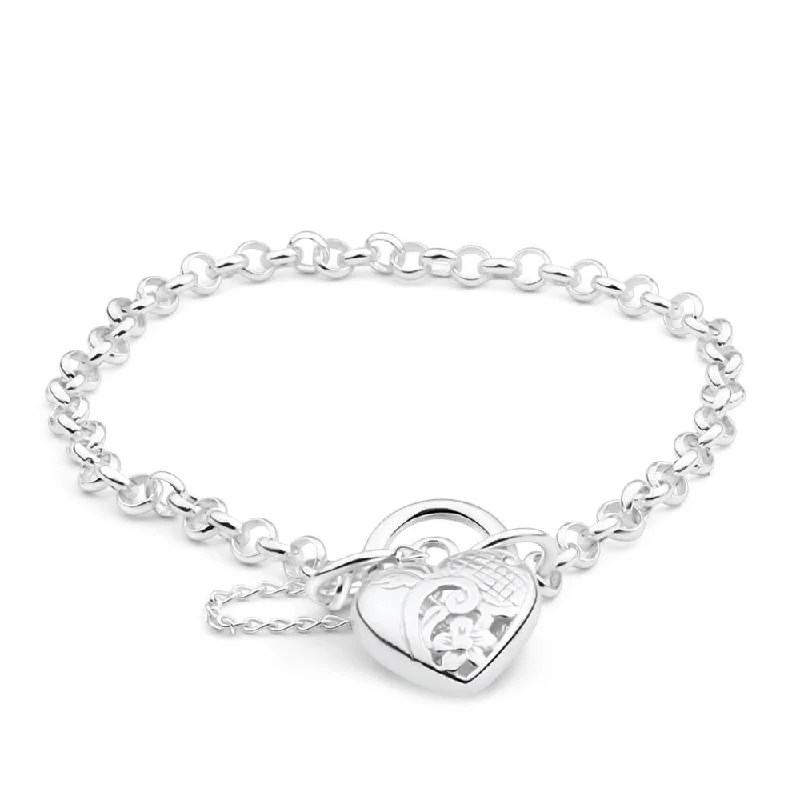 Huge Savings On Timeless Jewelry Collections Sterling Silver Belcher Engraved Heart 20cm Padlock Bracelet