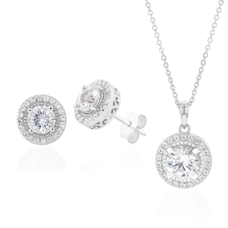 Shop Fine Jewelry With Exclusive Savings Sterling Silver Natural White Sapphire Pendant and Earring Set