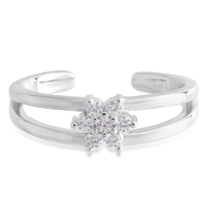 Jewelry Clearance – Final Chance To Save Big Sterling Silver Toe Ring Zirconia Flower