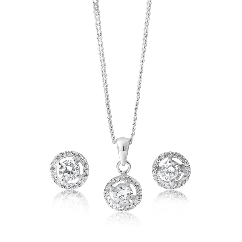 Seasonal Jewelry Sale – Upgrade Your Style Today Sterling Silver Zirconia Round Pendant and Stud Earring Set - chain not included